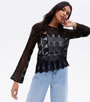 New Look Black Crochet Long Sleeve Top
